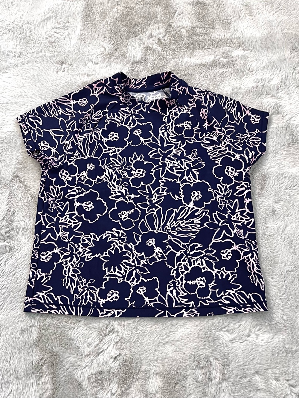 Athleta Girl Pool Days Navy & Pink Floral Short Sleeve Swim Shirt